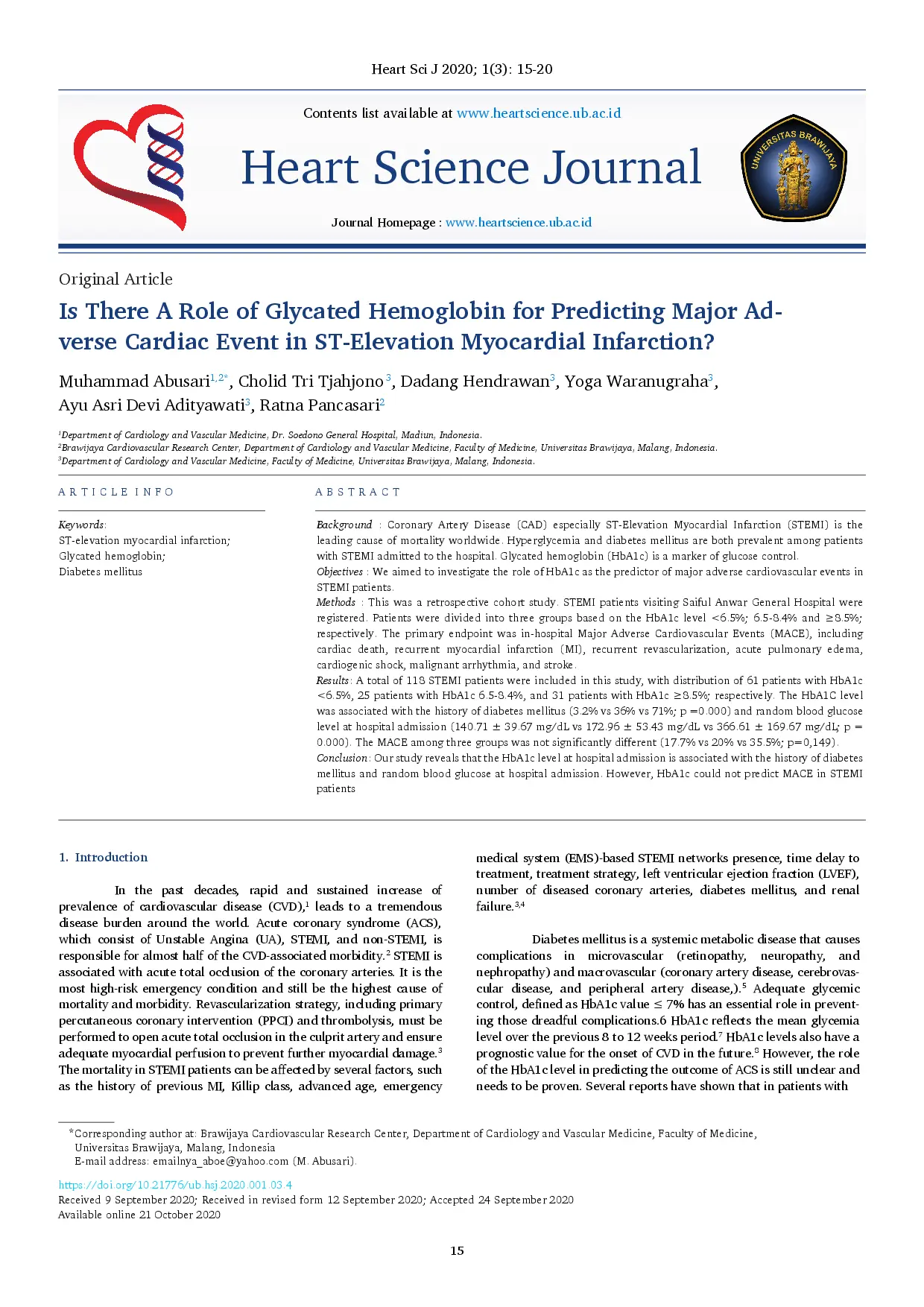 juris Is There A Role of Glycated Hemoglobin for Predicting Major Ad verse Cardiac Event in ST Elevation Myocardial Infarction