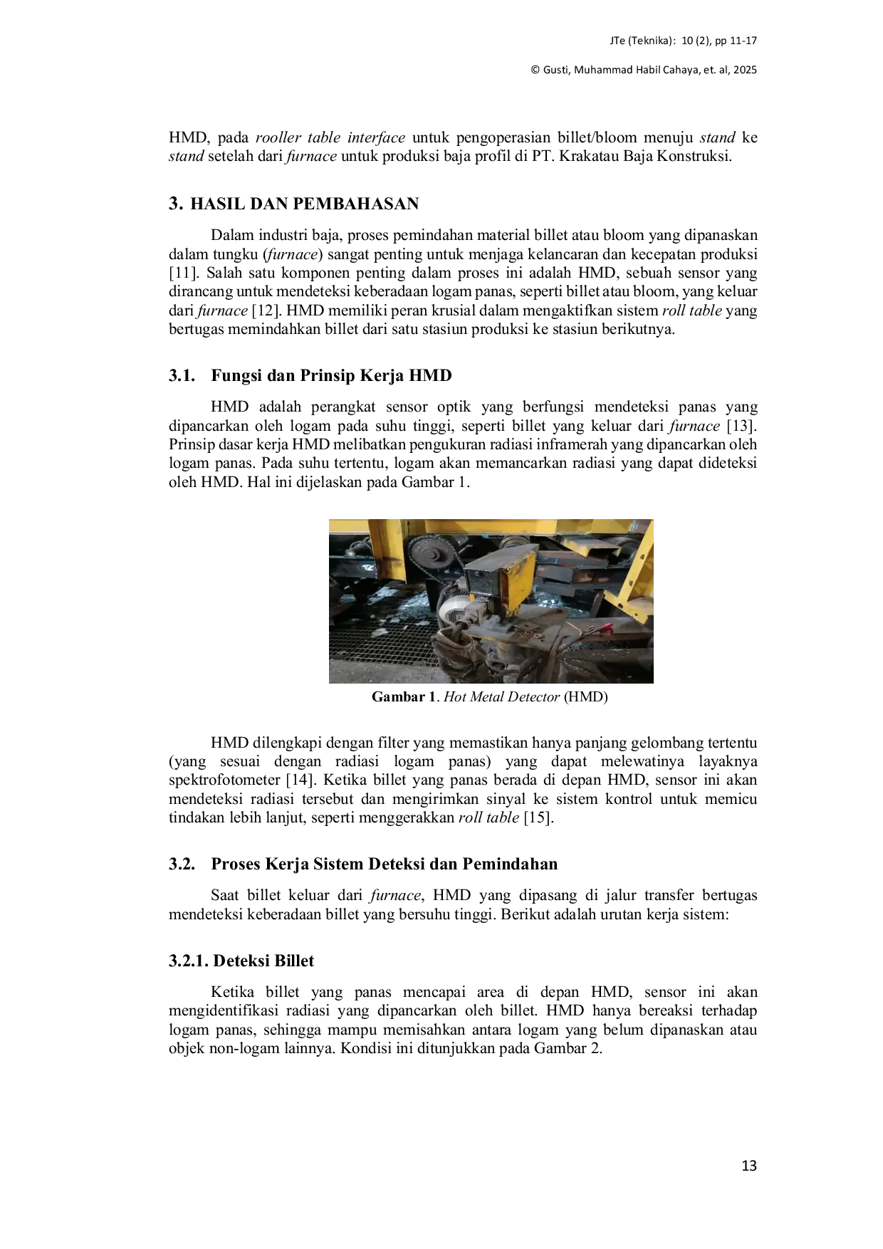 JURIS Sistem Kerja Hot Metal Detector pada Roll Table Interface Pembuatan Baja Profil PT Krakatau Baja Konstruksi