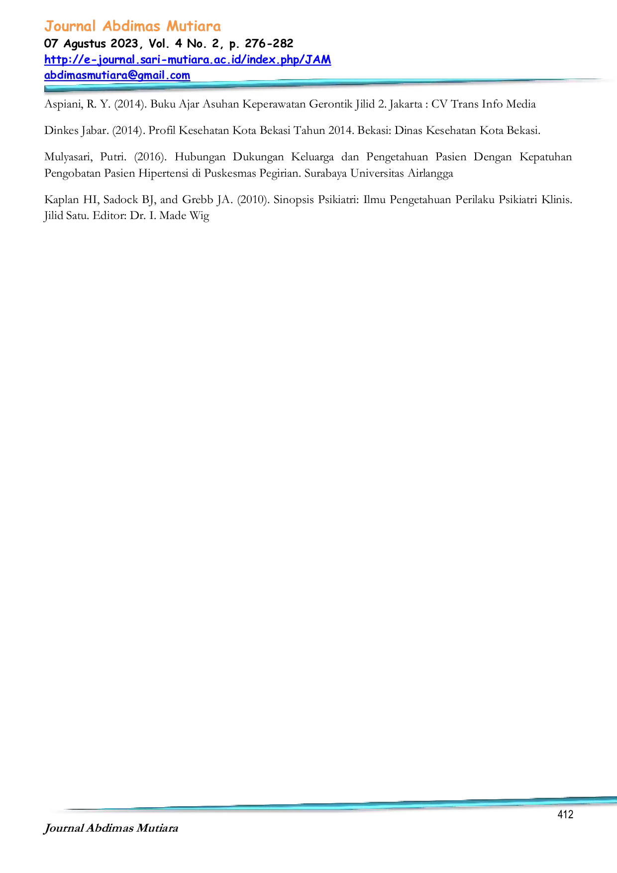 JURIS Pembedayaan Keluarga Dalam Kepatuhan Makan Obat Pada Lansia Hiperetensi Di Wilayah Kerja Puskesmas Buhit 2022