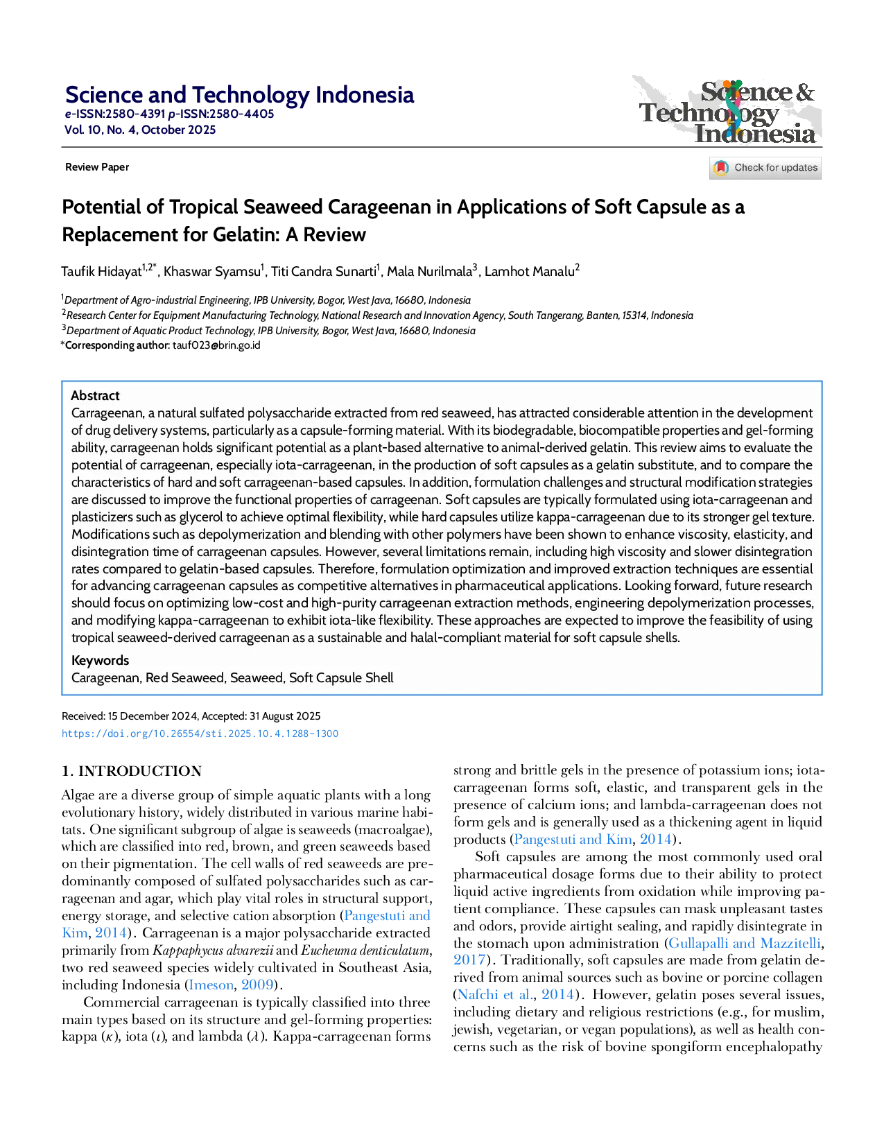 juris Potential Of Tropical Seaweed Carageenan In Applications Of Soft Capsule As A Replacement For Gelatin A Review