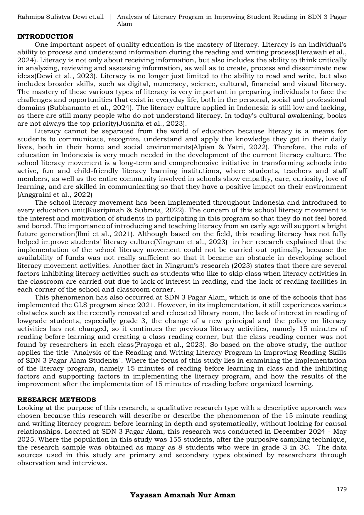 JURIS Analysis of Literacy Program in Improving Student Reading in SDN 3 Pagar Alam