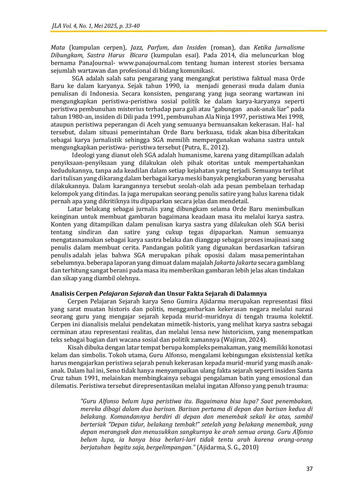 JURIS Tinjauan Historis Cerpen Pelajaran Sejarah Karya Seno Gumira Ajidarma