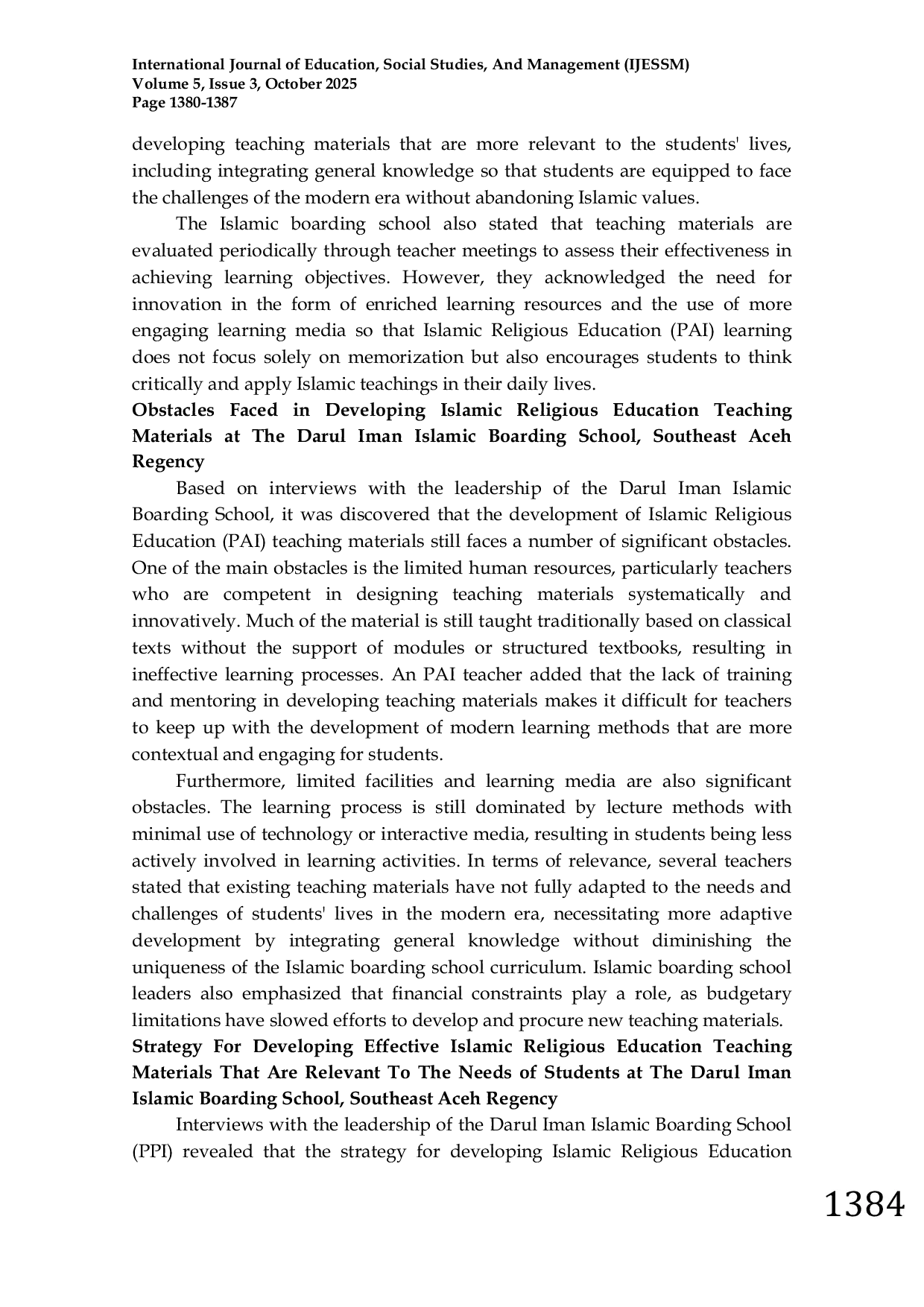 JURIS Analysis and Development of Teaching Materials in the Islamic Education Curriculum at the Darul Iman Islamic Boarding School Southeast Aceh Regency