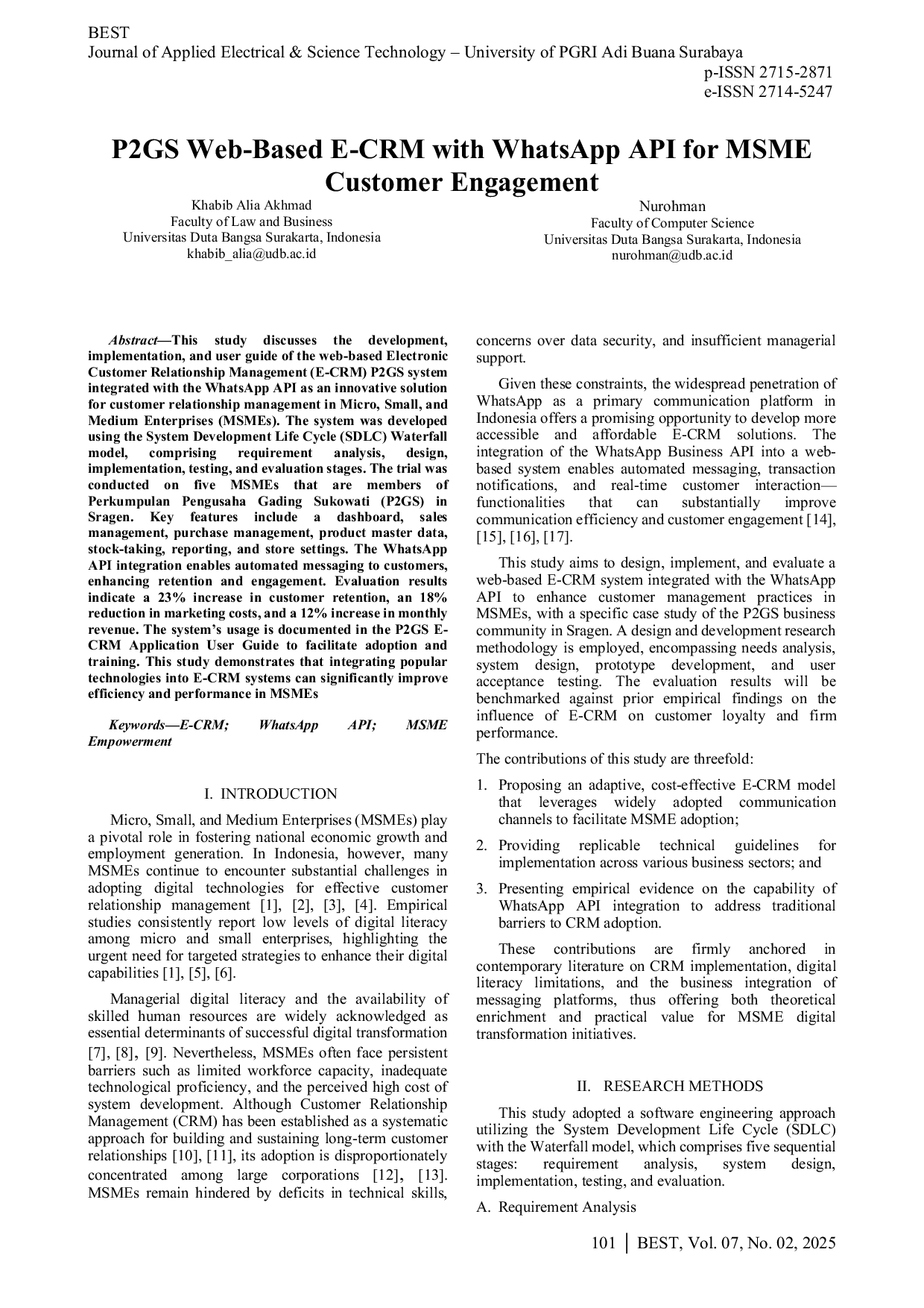 JURIS P2GS Web Based E CRM with WhatsApp API for MSME Customer Engagement