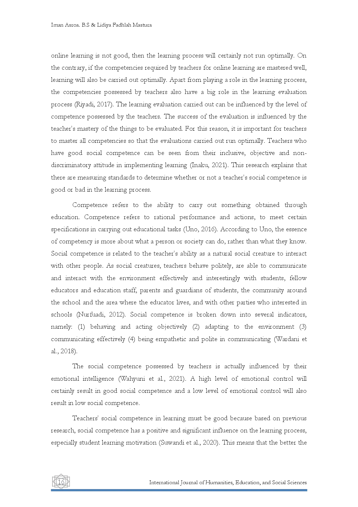 juris The Role of PAI Teachers Social Competence in the Learning Process
