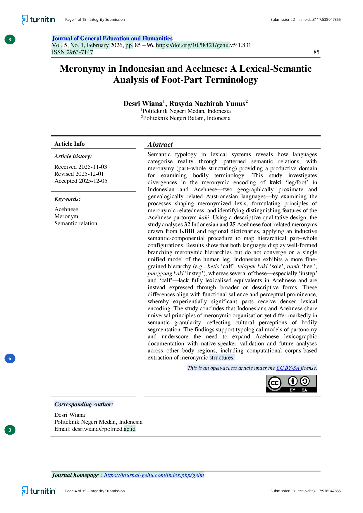 JURIS Meronymy in Indonesian and Acehnese A Lexical Semantic Analysis of Foot Part Terminology