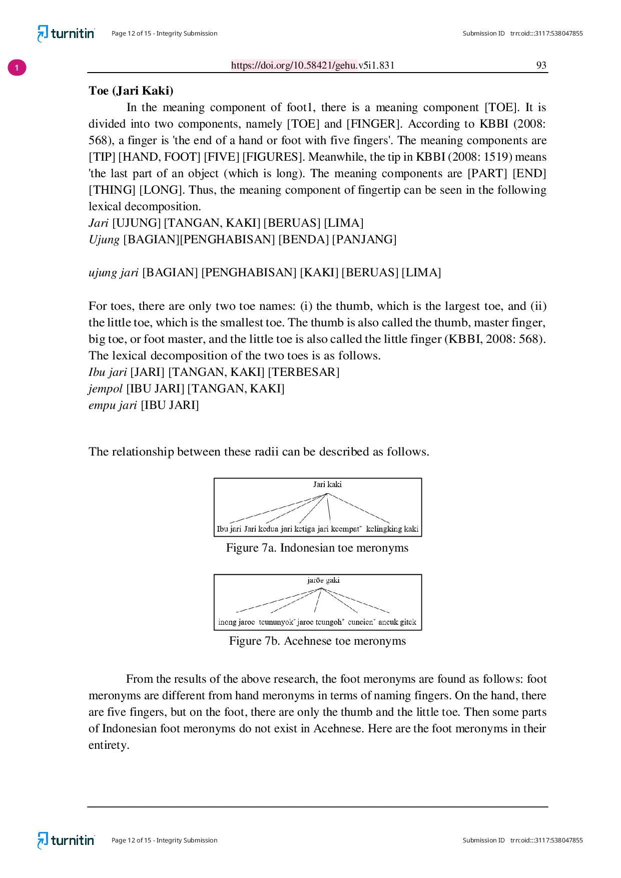 JURIS Meronymy in Indonesian and Acehnese A Lexical Semantic Analysis of Foot Part Terminology