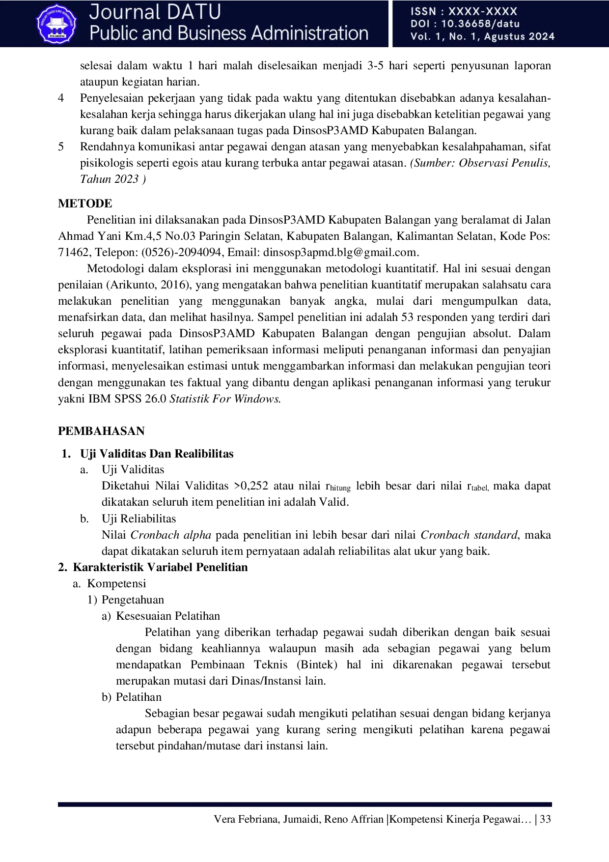 JURIS Pengaruh Kompetensi Terhadap Kinerja Pegawai Pada Dinas Sosial Pemberdayaan Perempuan Dan Perlindungan Anak Serta Pemberdayaan Masyarakat Dan Desa Kabupaten Balangan