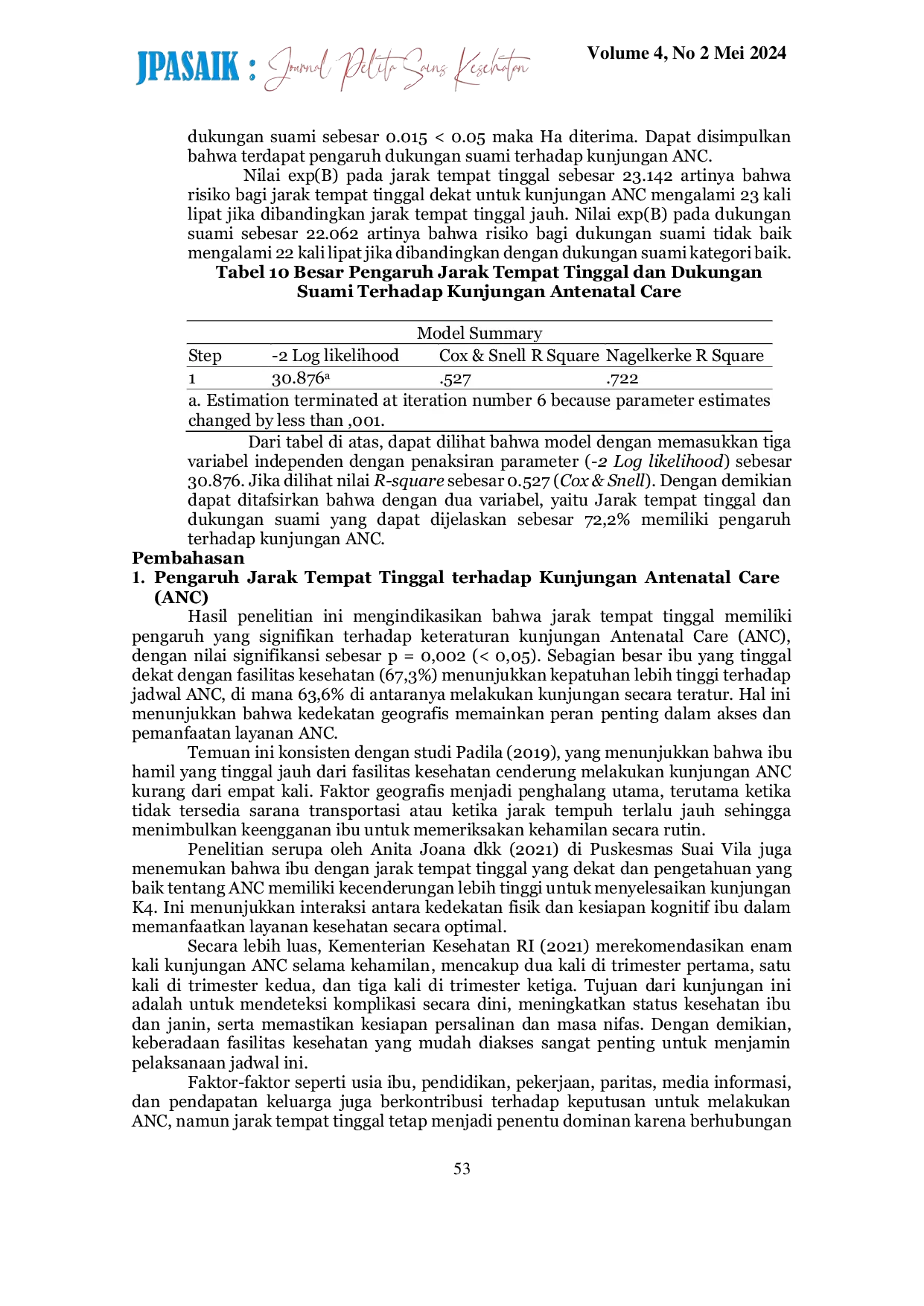 JURIS Pengaruh Jarak Tempat Tinggal dan Dukungan Suami terhadap Kunjungan Antenatal Care di Puskesmas Poasia Kota Kendari