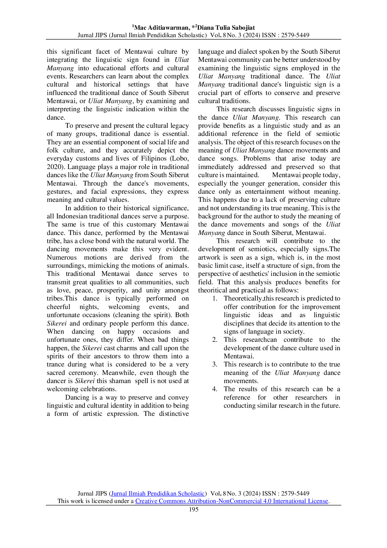 JURIS Linguistic Sign on The Meaning of Uliat Manyang Dance From South Siberut Mentawai
