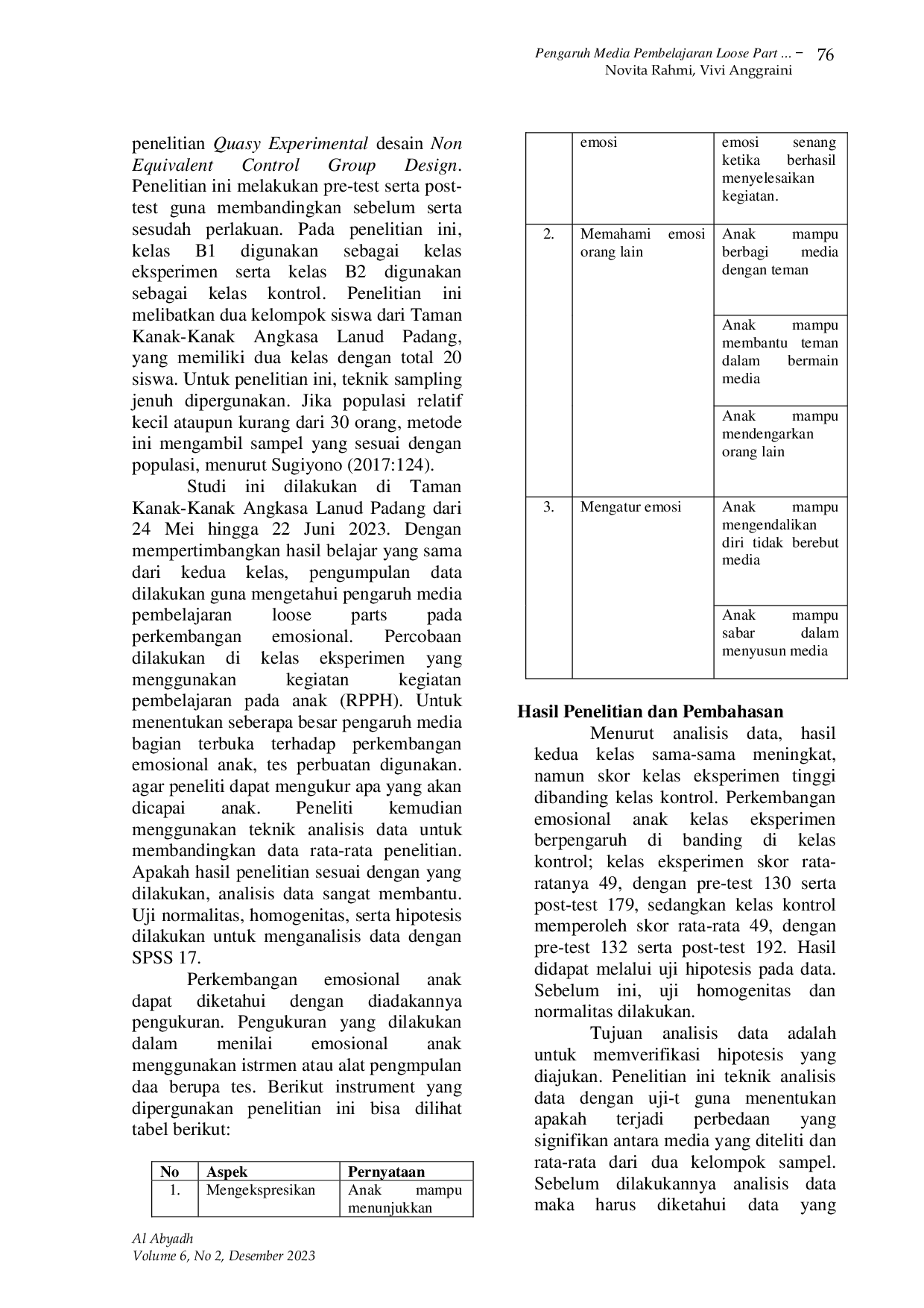 JURIS Pengaruh Media Pembelajaran Loose Parts Terhadap Perkembangan Emosional Anak Di Taman Kanak Kanak Angkasa Lanud Padang