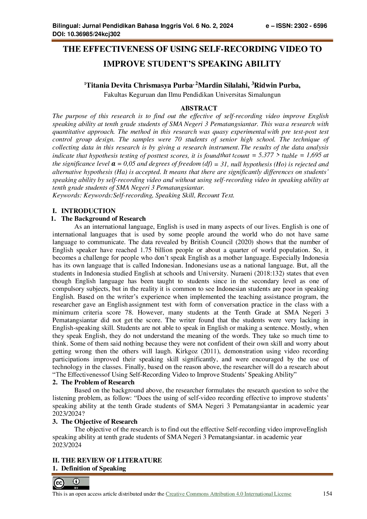 JURIS The Effectiveness Of Using Self Recording Video To Improve Student s Speaking Ability