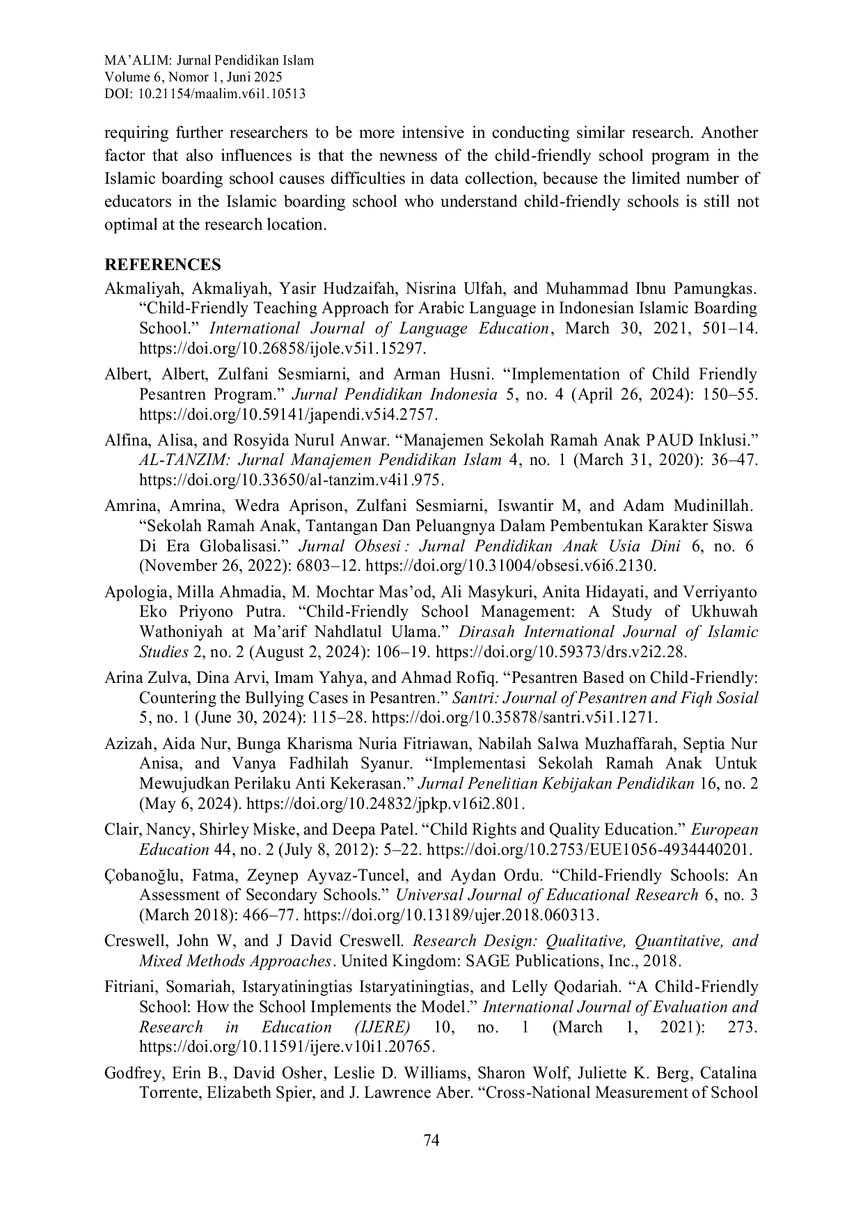 JURIS Child Friendly Schools Based on Islamic Boarding Schools Integration of Character Education and Religious Values