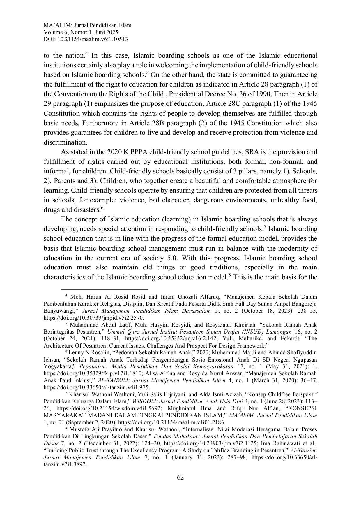 JURIS Child Friendly Schools Based on Islamic Boarding Schools Integration of Character Education and Religious Values