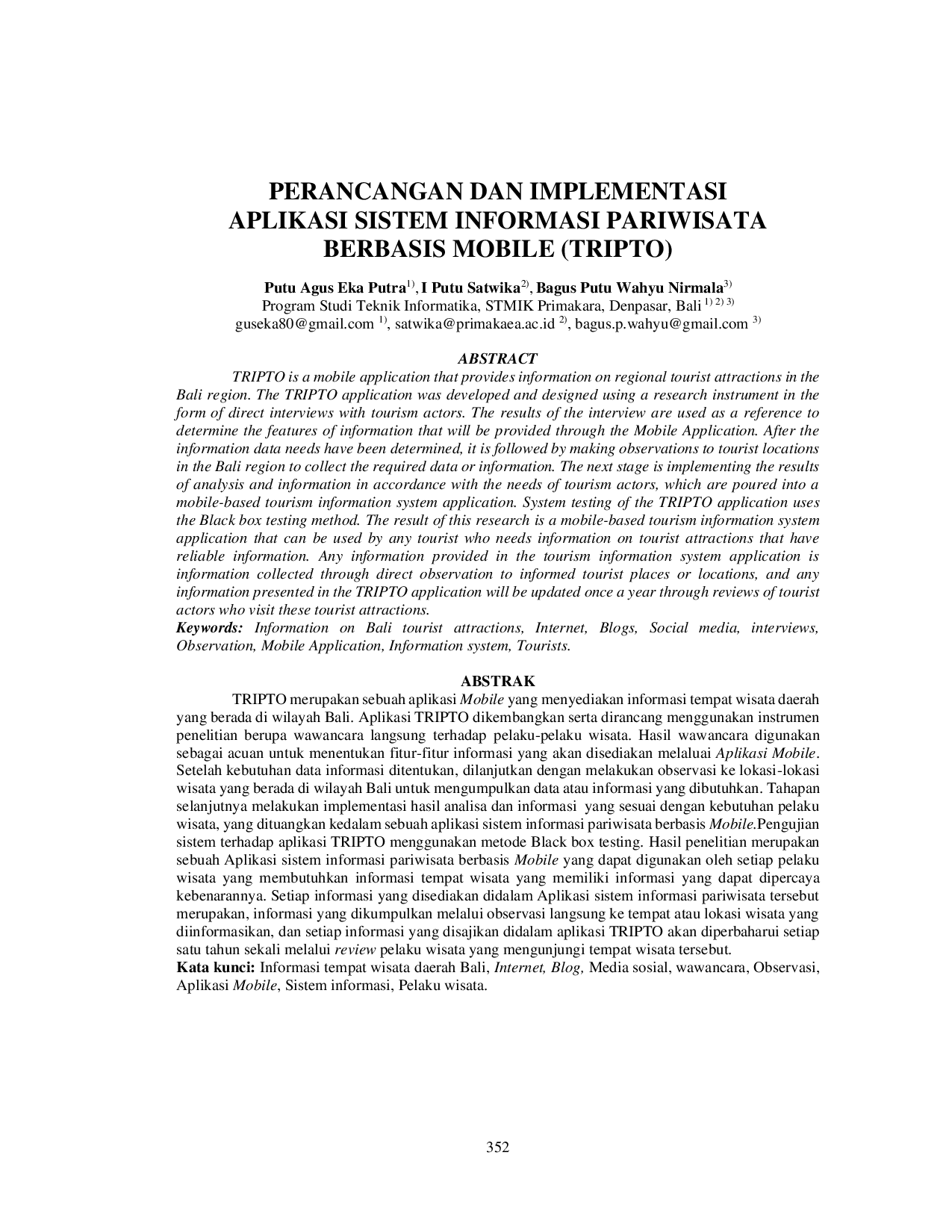 JURIS Perancangan dan Implementasi Aplikasi Sistem Informasi Pariwisata Berbasis Mobile TRIPTO