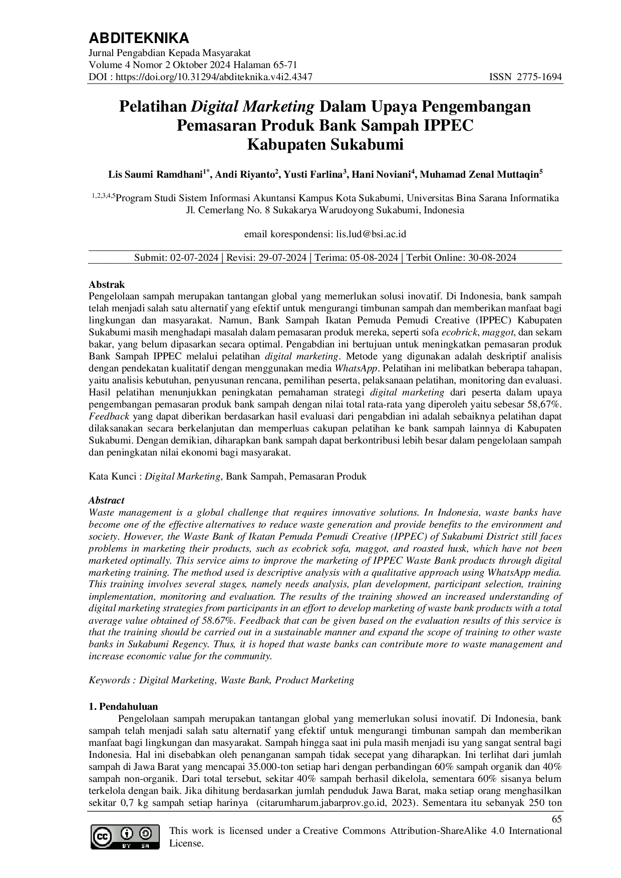 JURIS Pelatihan Digital Marketing Dalam Upaya Pengembangan Pemasaran Produk Bank Sampah IPPEC Kabupaten Sukabumi