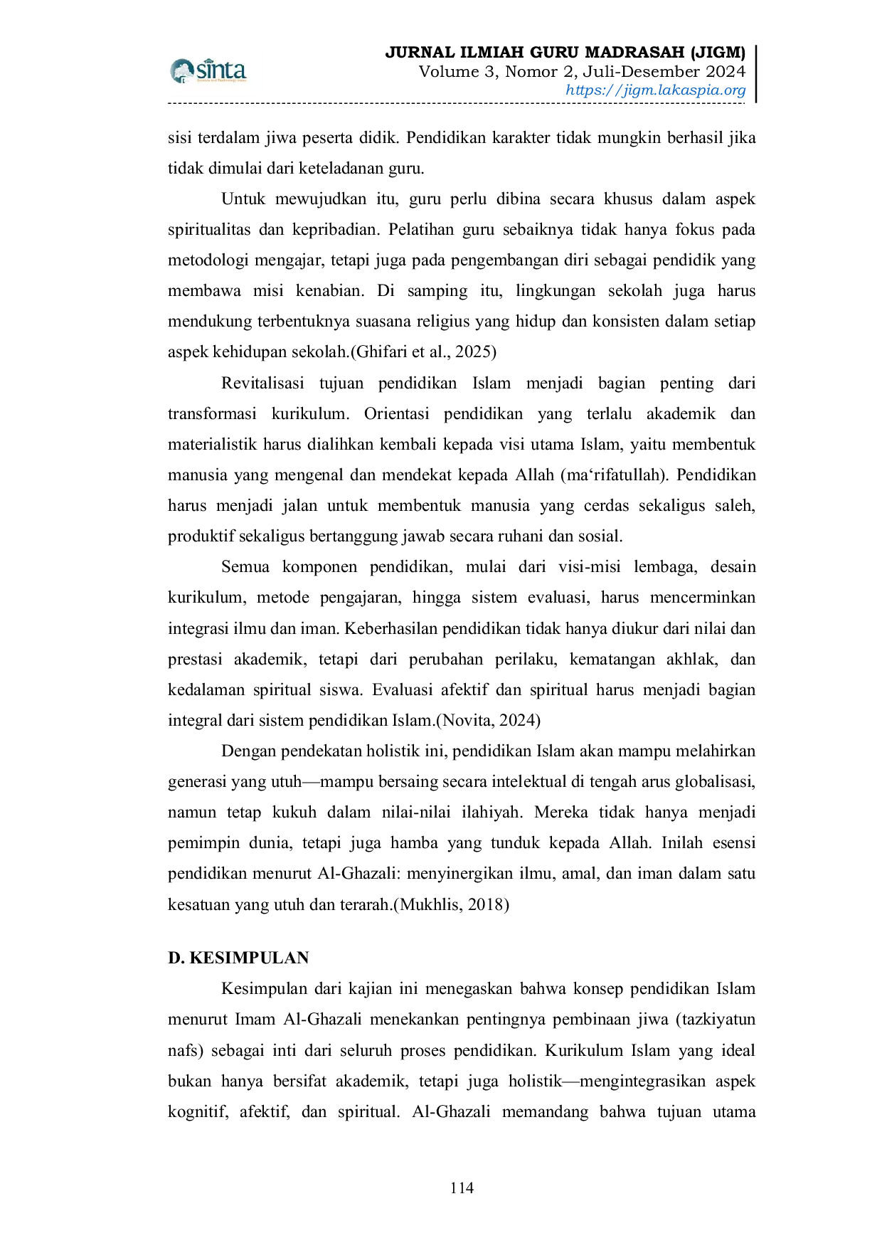 JURIS Konsep Pendidikan Spiritual Imam Al Ghazali dan Relevansinya terhadap Pengembangan Kurikulum Pendidikan Islam