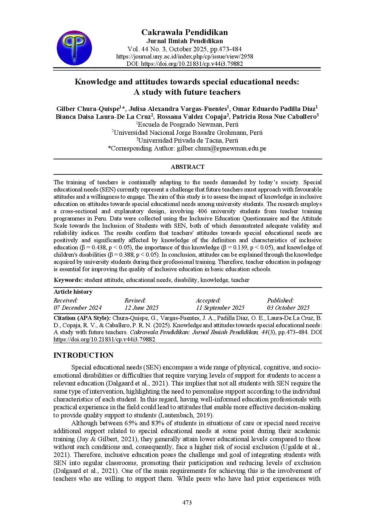 juris Knowledge and attitudes towards special educational needs A study with future teachers