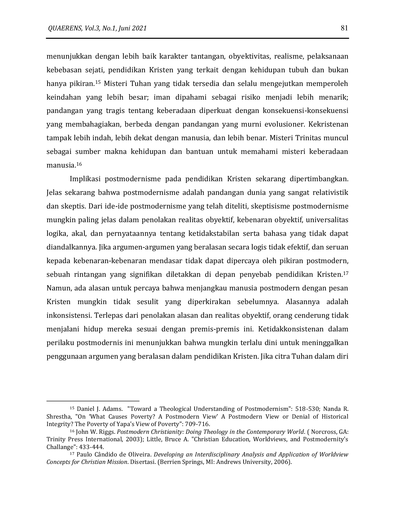 JURIS Membaca Kembali Pandangan Moralitas Postmodernism Untuk Konteks Pendidikan Kristen