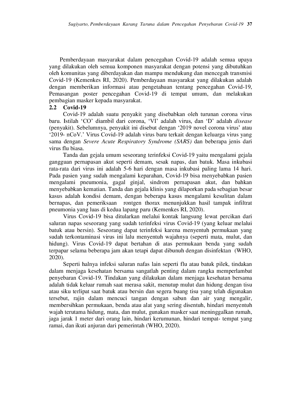 JURIS Pemberdayaan Karang Taruna dalam Pencegahan Penyebaran Covid 19 di Desa Wonokerto Kecamatan Wonogiri