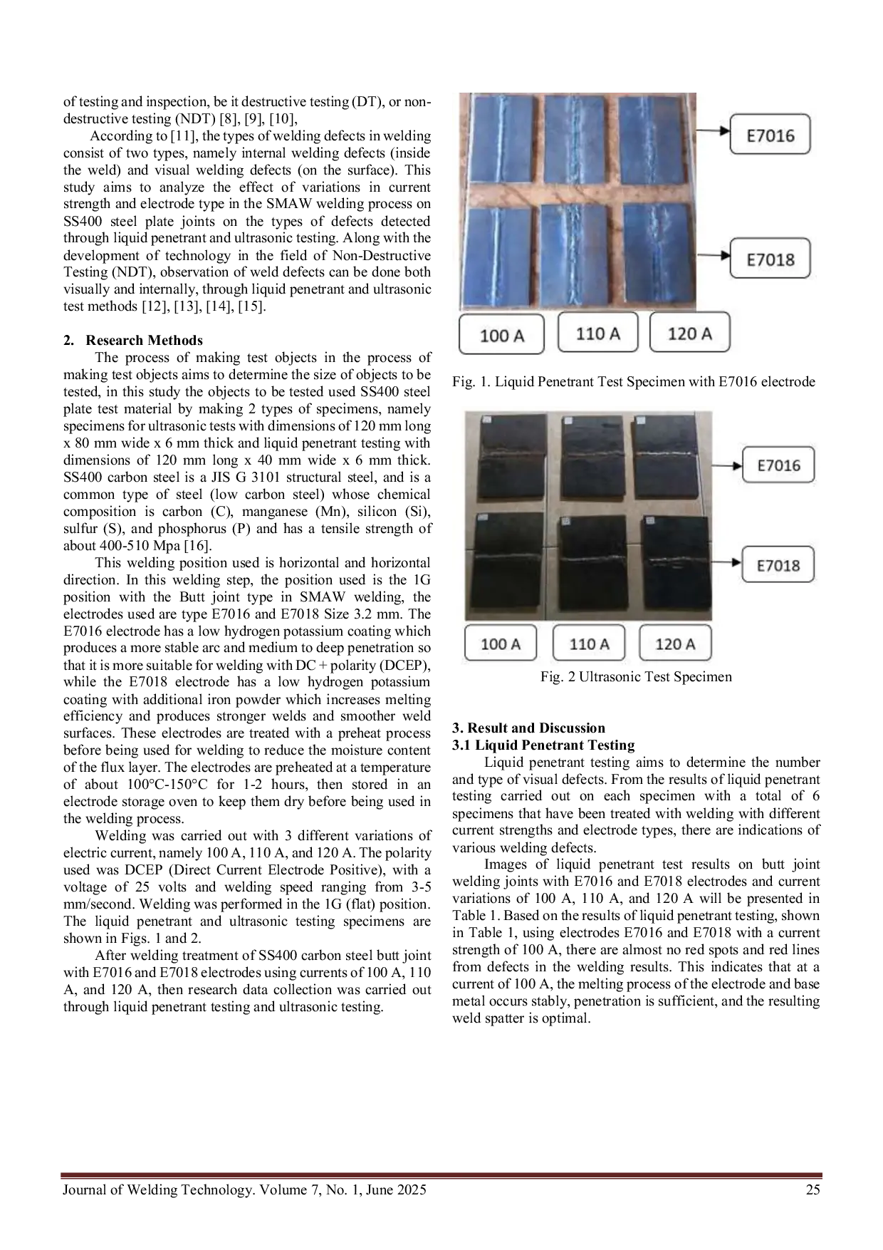 JURIS Defect analysis of butt joint type SMAW welding connection of SS400 steel material using liquid penetrant and ultrasonic test methods