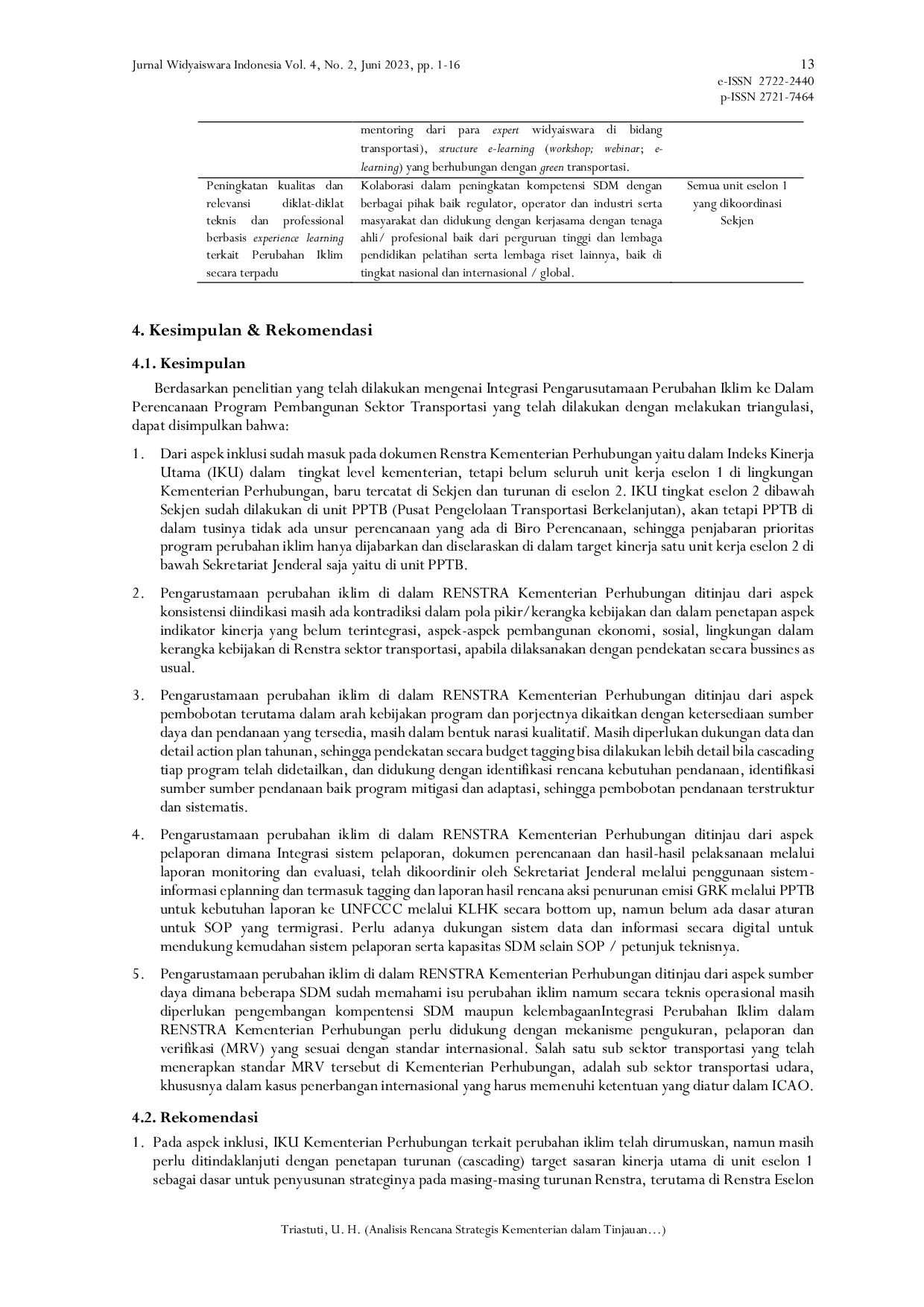 JURIS Analisis Rencana Strategis Kementerian Perhubungan dalam Tinjauan Pengarustamaan Perubahan Iklim