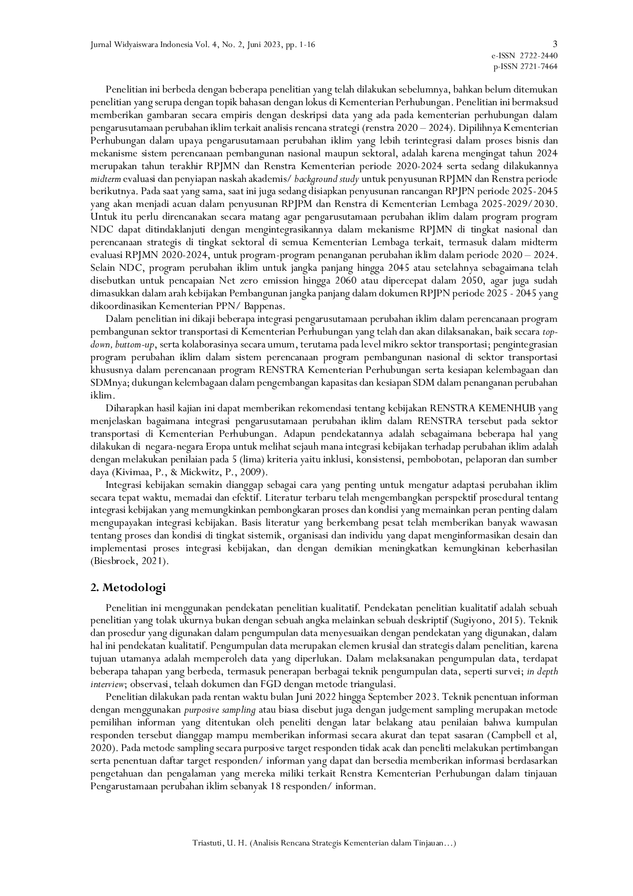 JURIS Analisis Rencana Strategis Kementerian Perhubungan dalam Tinjauan Pengarustamaan Perubahan Iklim