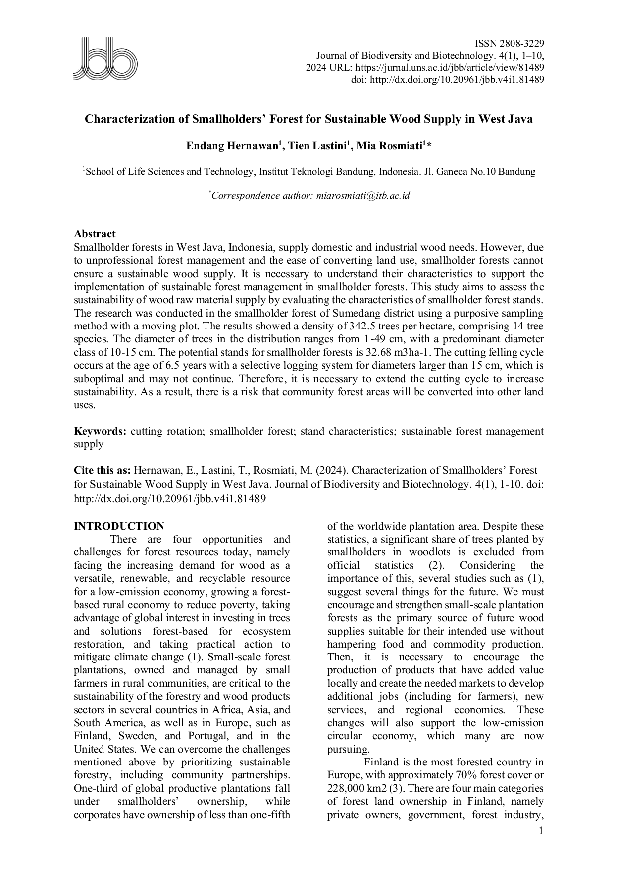 JURIS Valuing And Characterization of Smallholder s Forest In West Java