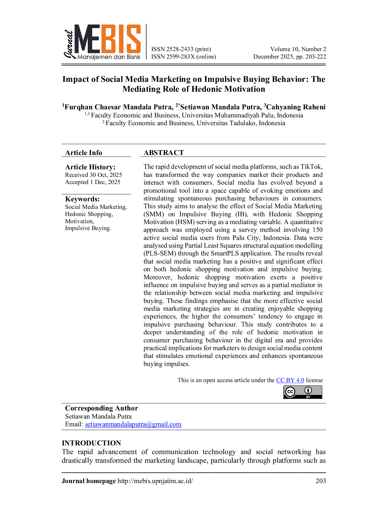 JURIS Impact of Social Media Marketing on Impulsive Buying Behavior The Mediating Role of Hedonic Motivation