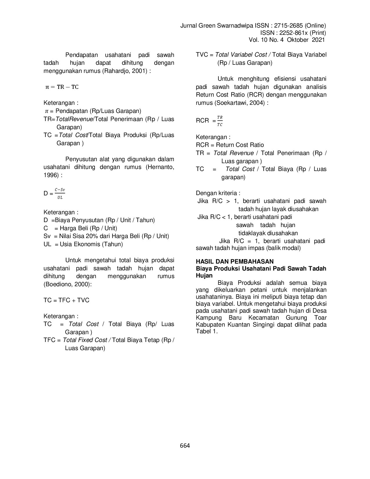 juris Analisis Pendapatan Petani Padi Sawah Tadah Hujan Di Desa Kampung Baru Kecamatan Gunung Toar Kabupaten Kuantan Singingi