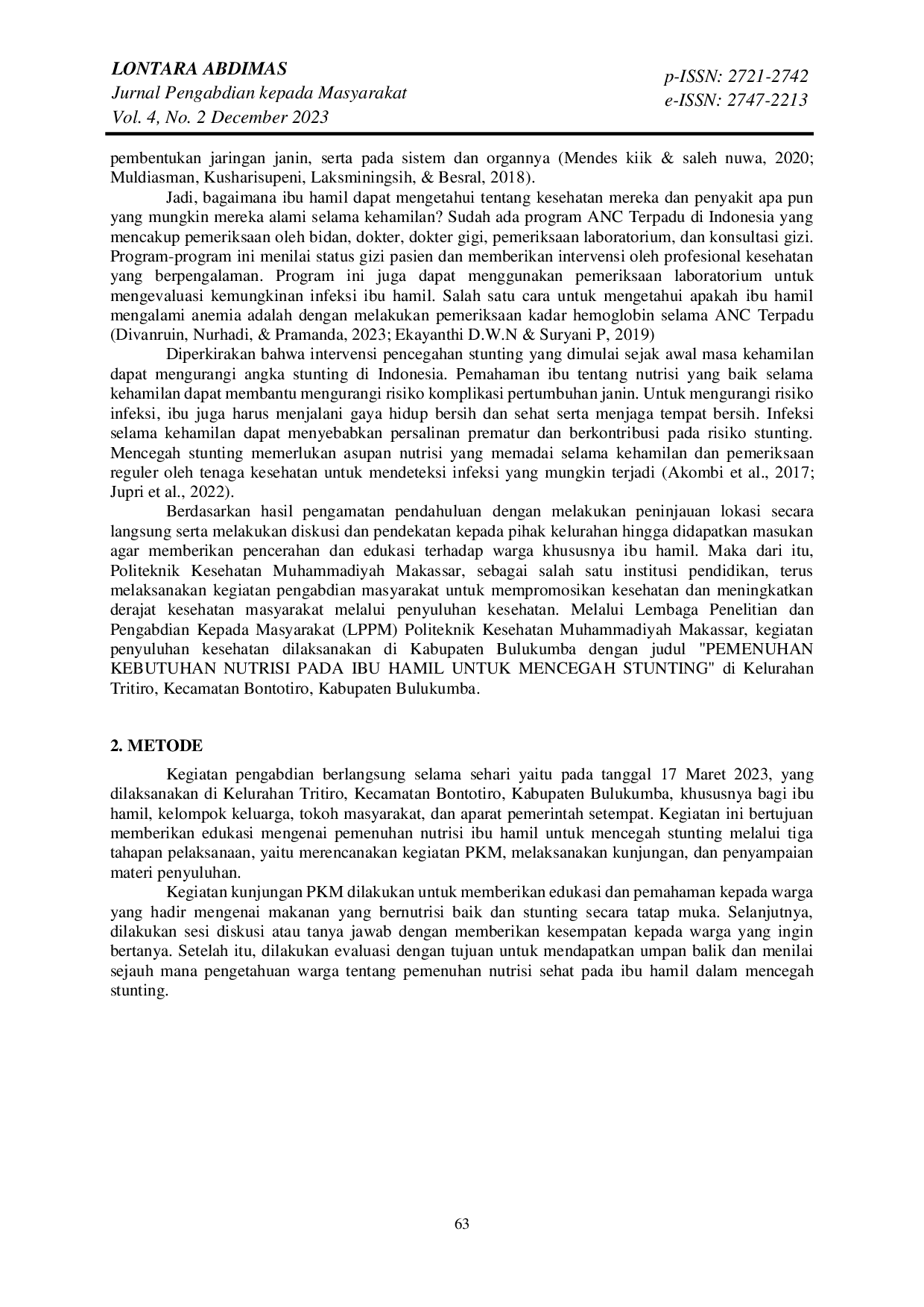 juris Sosialisasi Pemenuhan Kebutuhan Nutrisi pada Ibu Hamil untuk Mencegah Stunting