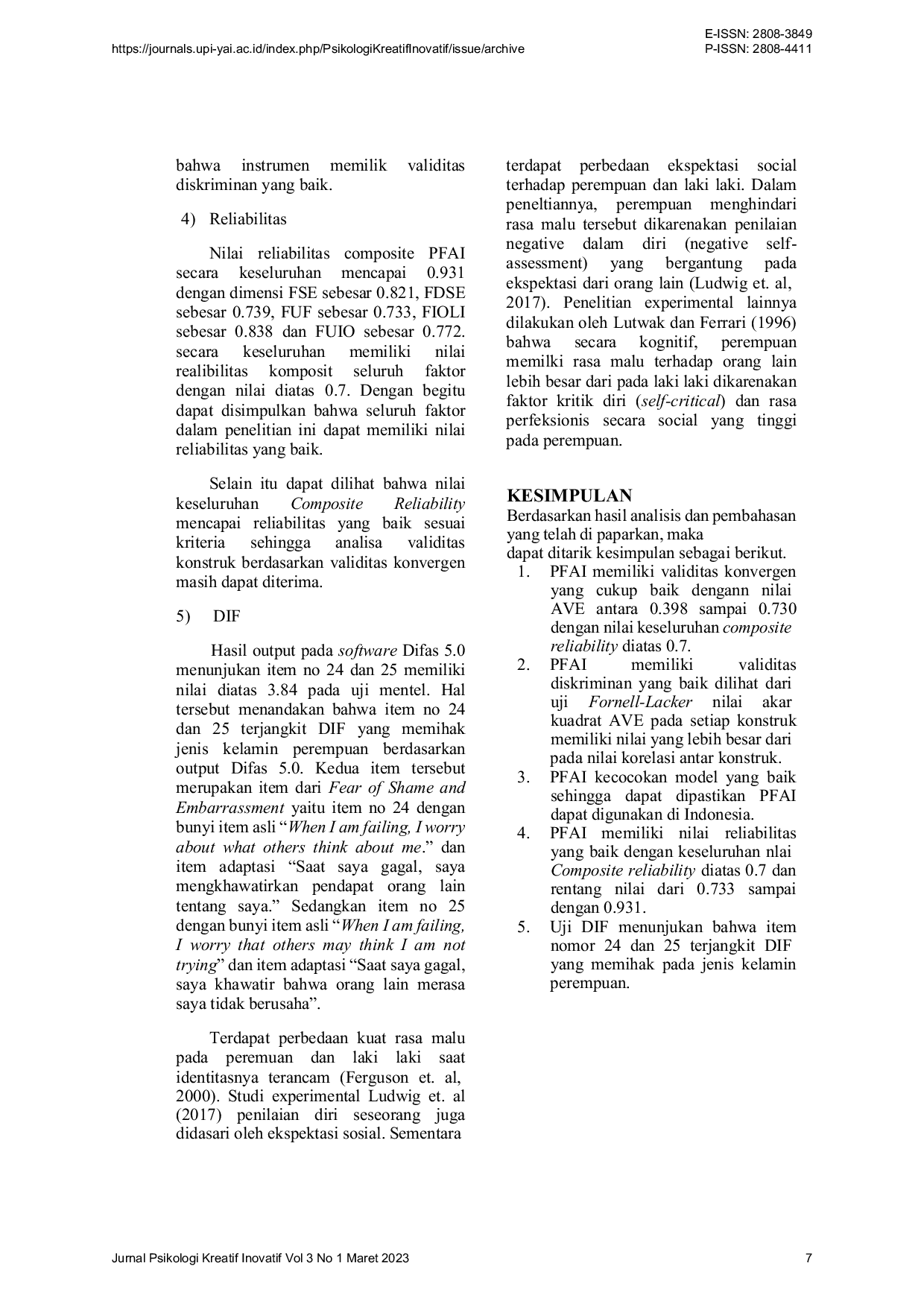 JURIS Properti Psikometri Performance Failure Appraisal Inventory Versi Indonesia