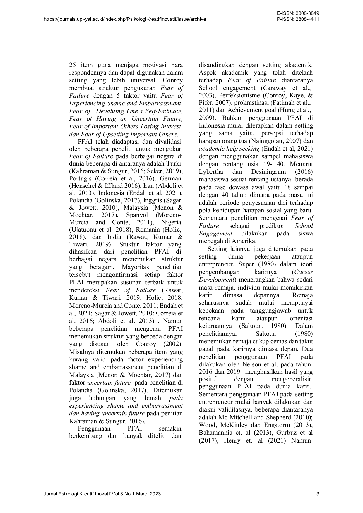 JURIS Properti Psikometri Performance Failure Appraisal Inventory Versi Indonesia