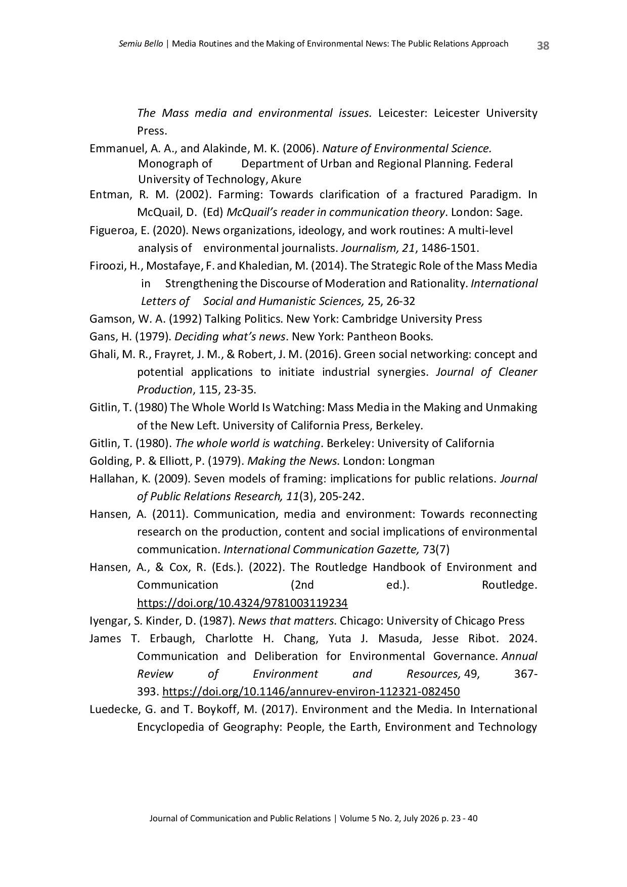 JURIS Media routines and the making of environmental news The public relations approach