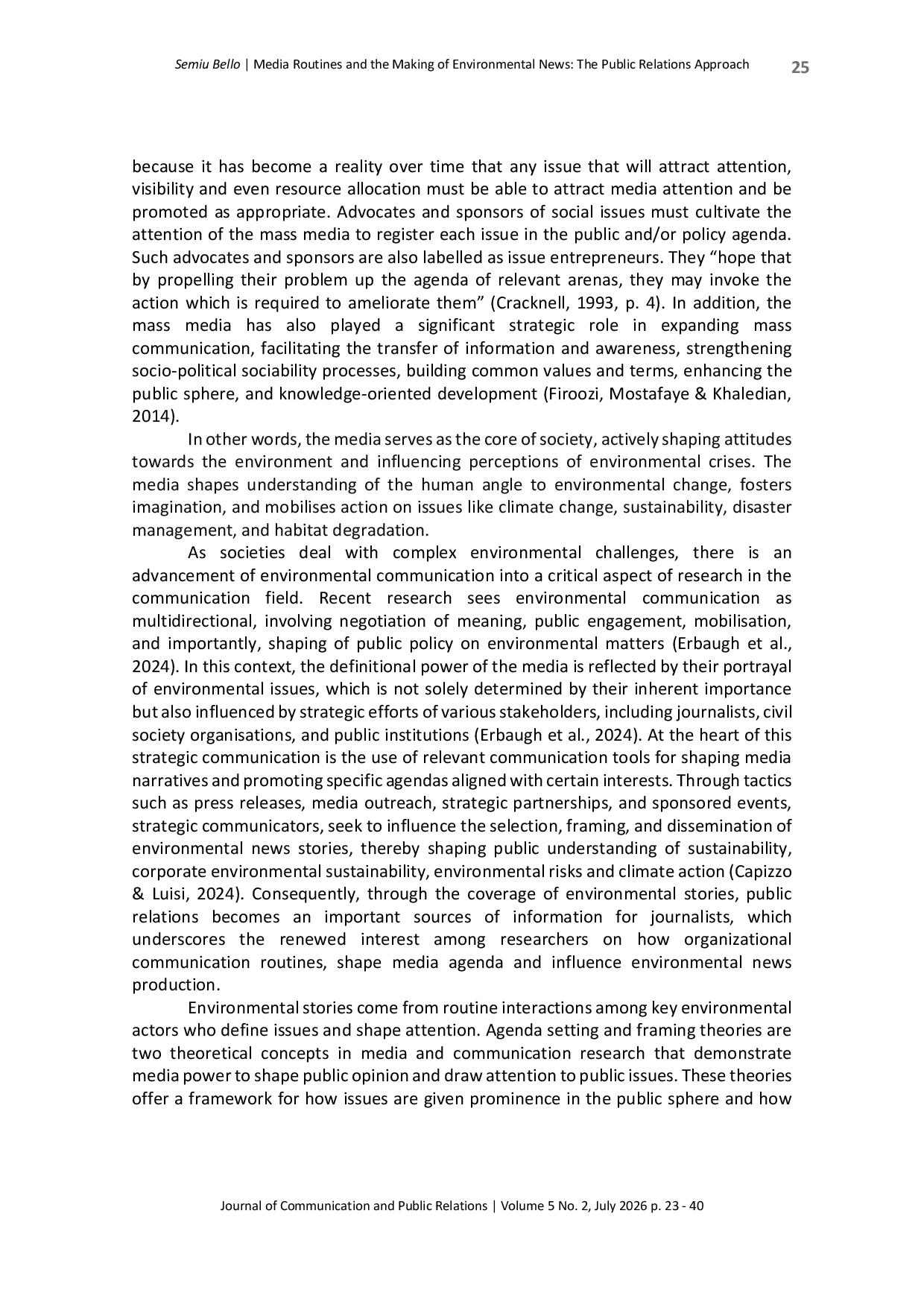 JURIS Media routines and the making of environmental news The public relations approach
