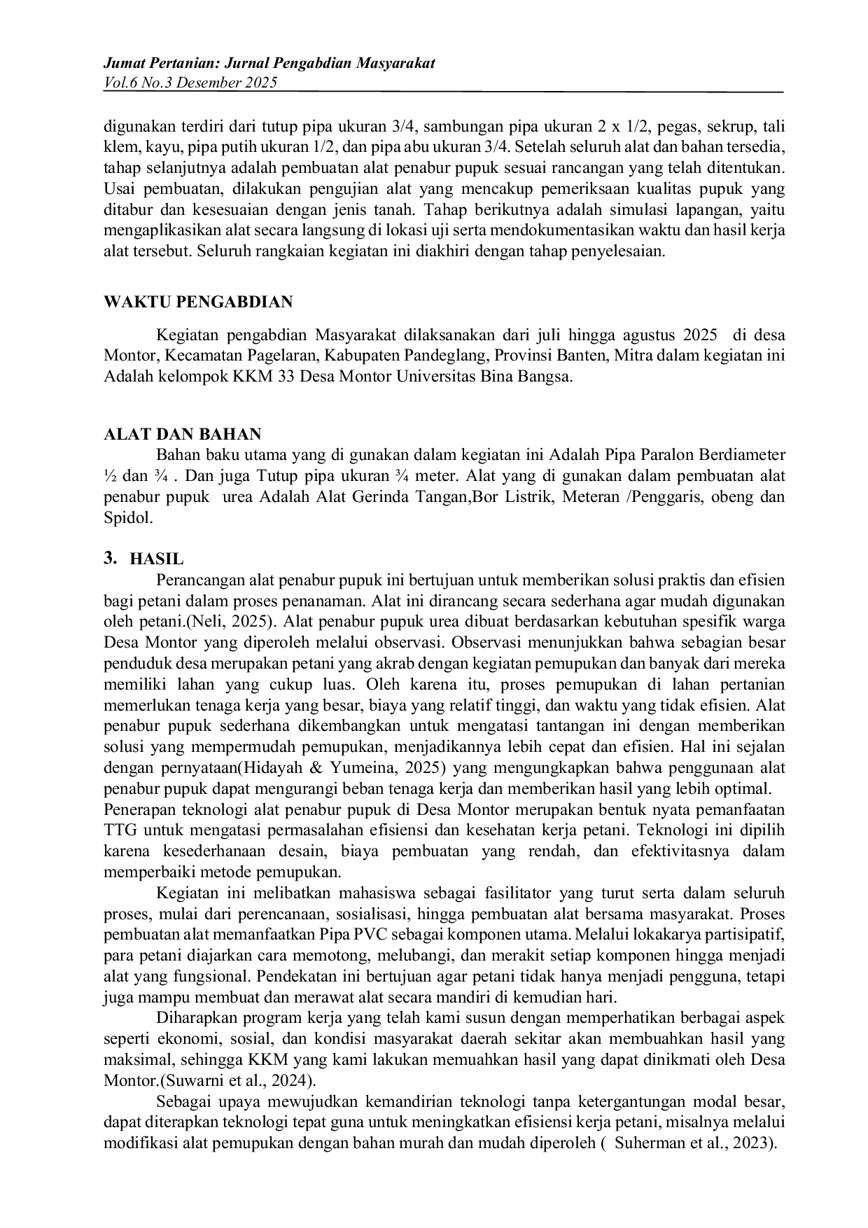 JURIS Penerapan Teknologi Tepat Guna Alat Penabur Pupuk Urea di Desa Montor