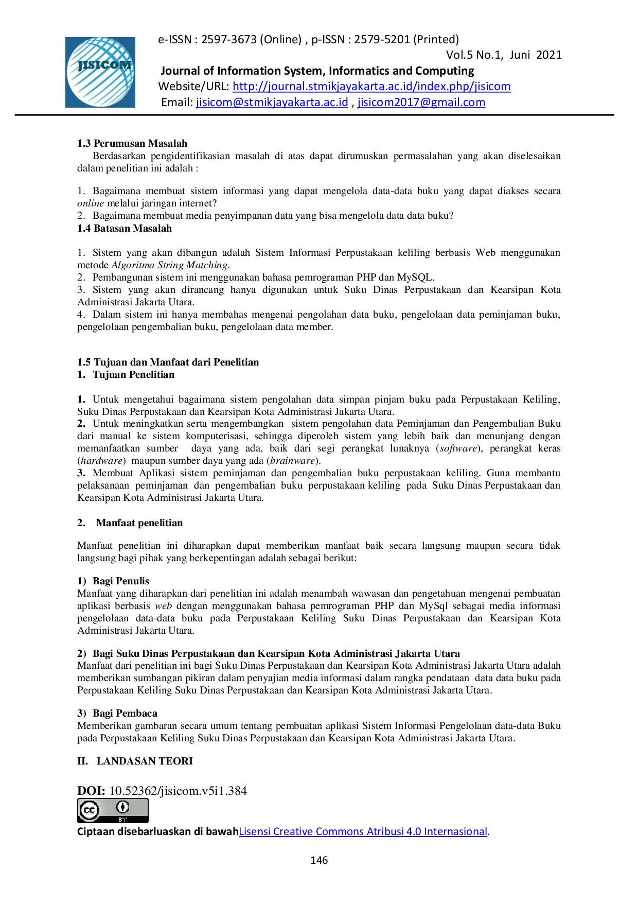 juris Sistem Peminjaman Dan Pengembalian Buku Perpustakaan Keliling Berbasis Web Menggunakan Algoritma String Matching Pada Suku Dinas Perpustakaan Dan Kearsipan Kota Administrasi Jakarta Utara