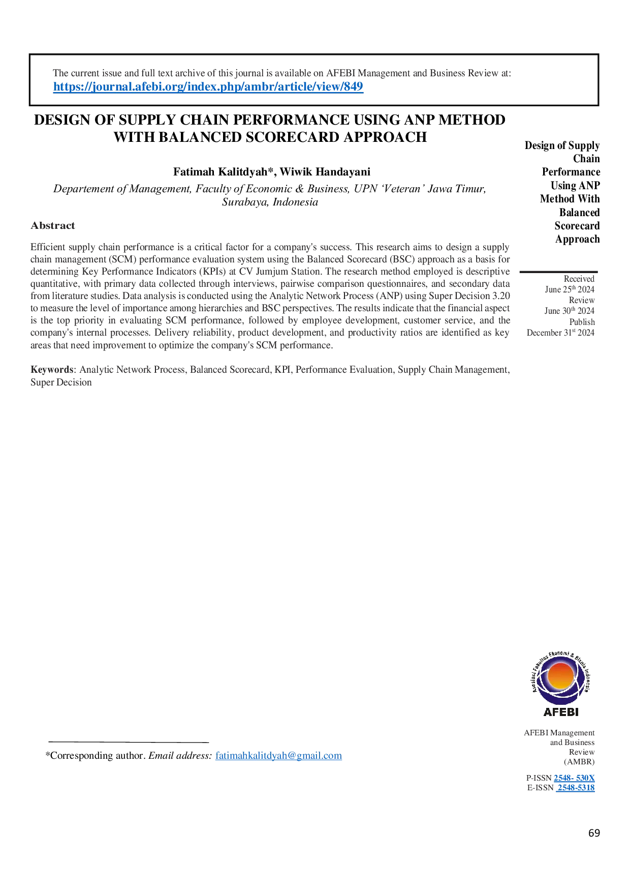 JURIS Design of Supply Chain Performance Evaluation for CV Jumjum Station