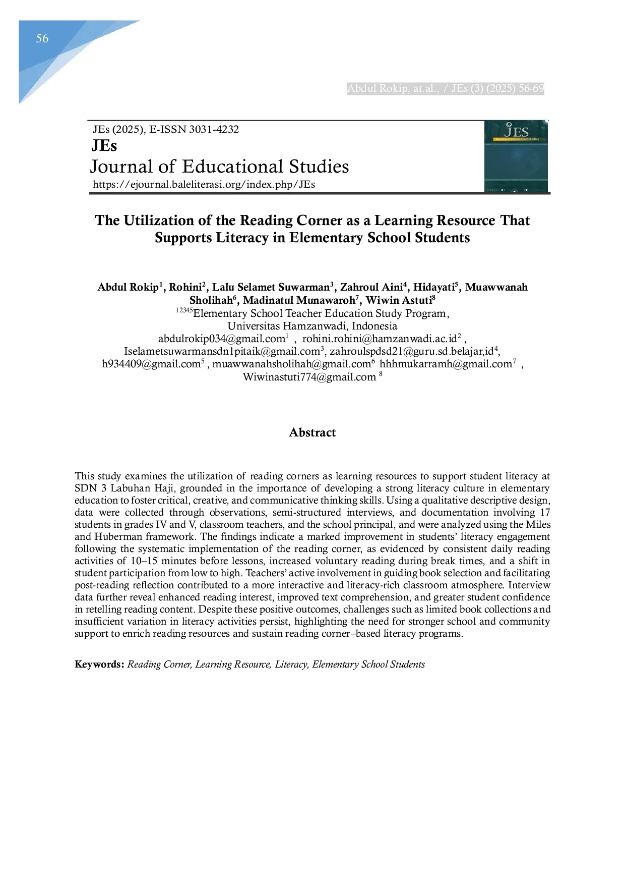 JURIS The Utilization of the Reading Corner as a Learning Resource That Supports Literacy in Elementary School Students