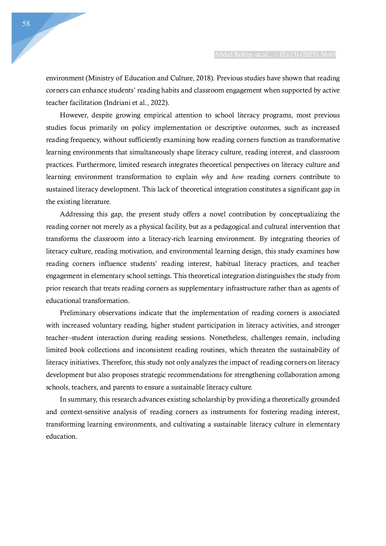 JURIS The Utilization of the Reading Corner as a Learning Resource That Supports Literacy in Elementary School Students