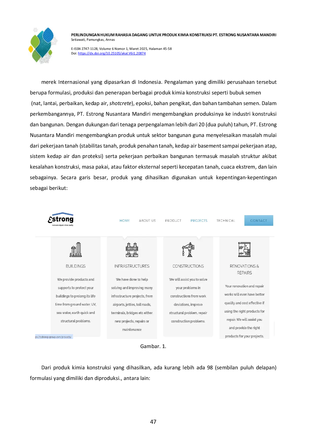 JURIS Perlindungan Hukum Rahasia Dagang untuk Produk Kimia Konstruksi PT Estrong Nusantara Mandiri