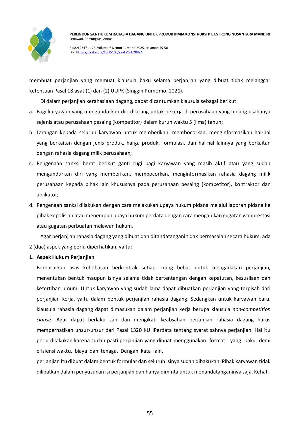 JURIS Perlindungan Hukum Rahasia Dagang untuk Produk Kimia Konstruksi PT Estrong Nusantara Mandiri