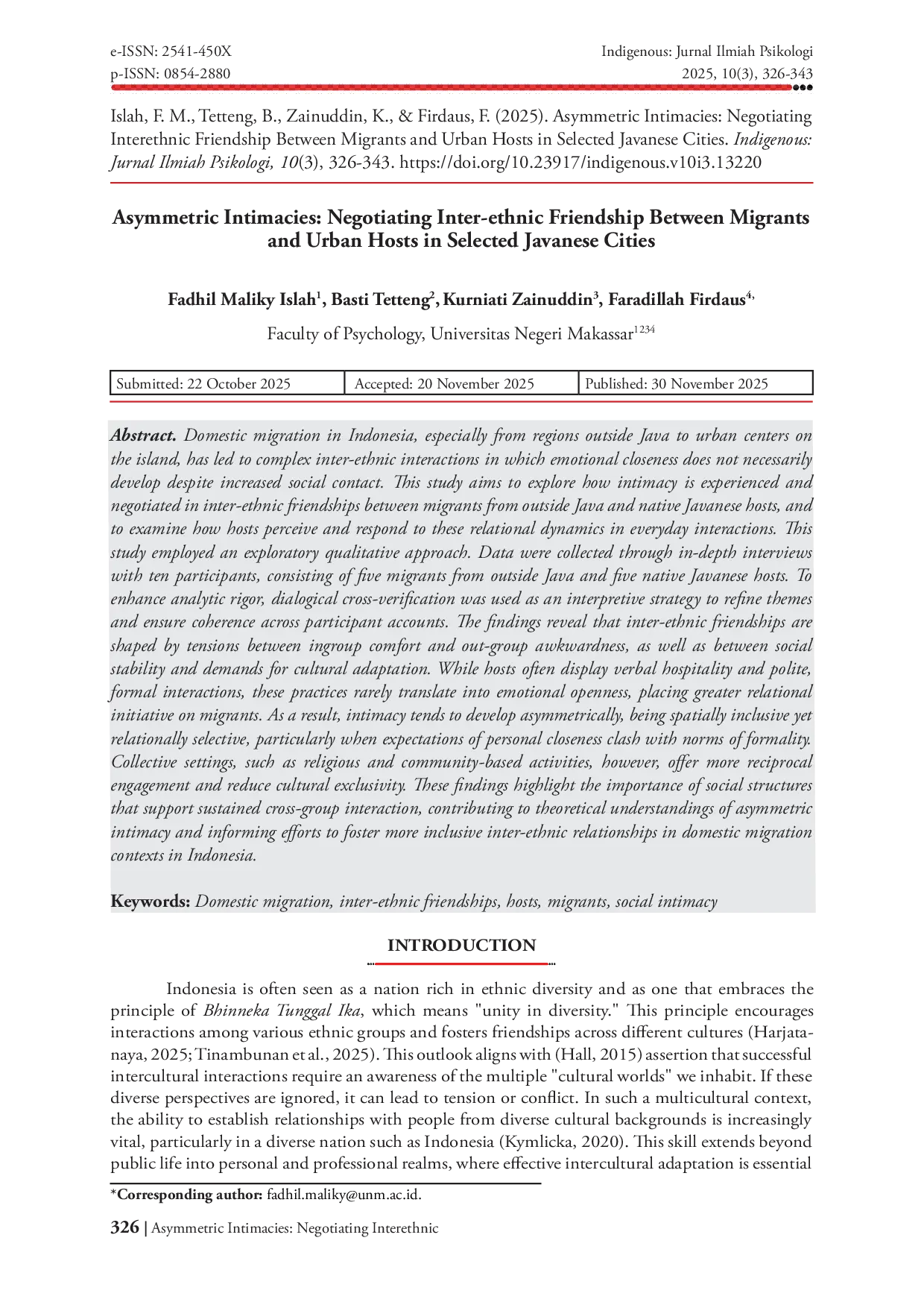 JURIS Asymmetric Intimacies Negotiating Inter ethnic Friendship Between Migrants and Urban Hosts in Selected Javanese Cities