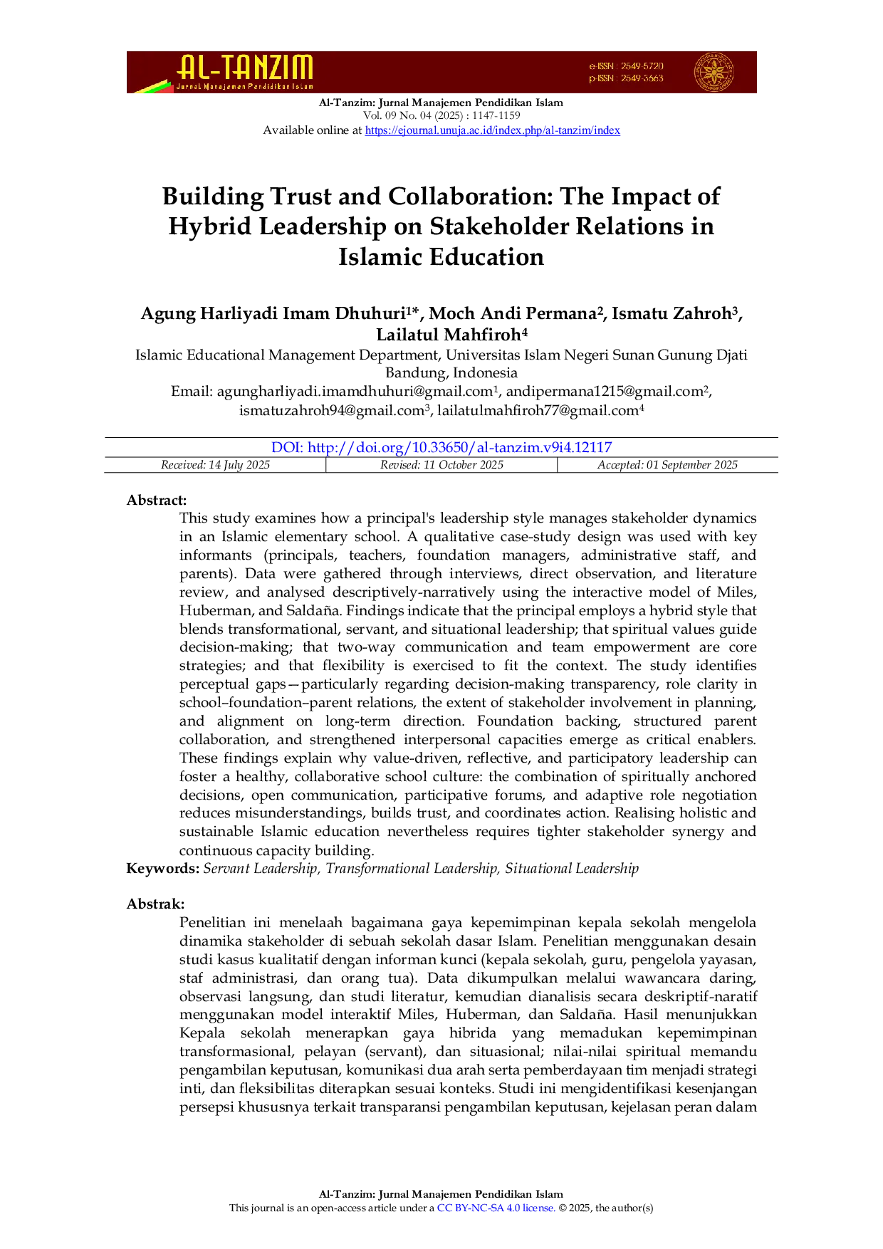 JURIS Building Trust and Collaboration The Impact of Hybrid Leadership on Stakeholder Relations in Islamic Education