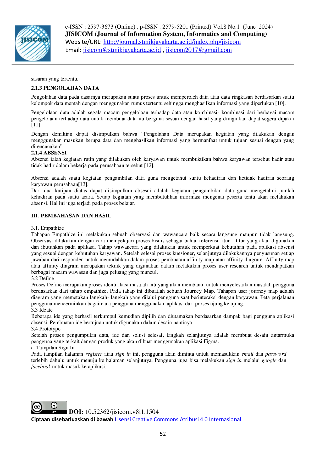 JURIS Perancangan UI UX Absensi Karyawan PT Sumber Bahagia Metalindo Dengan Metode Design Thinking