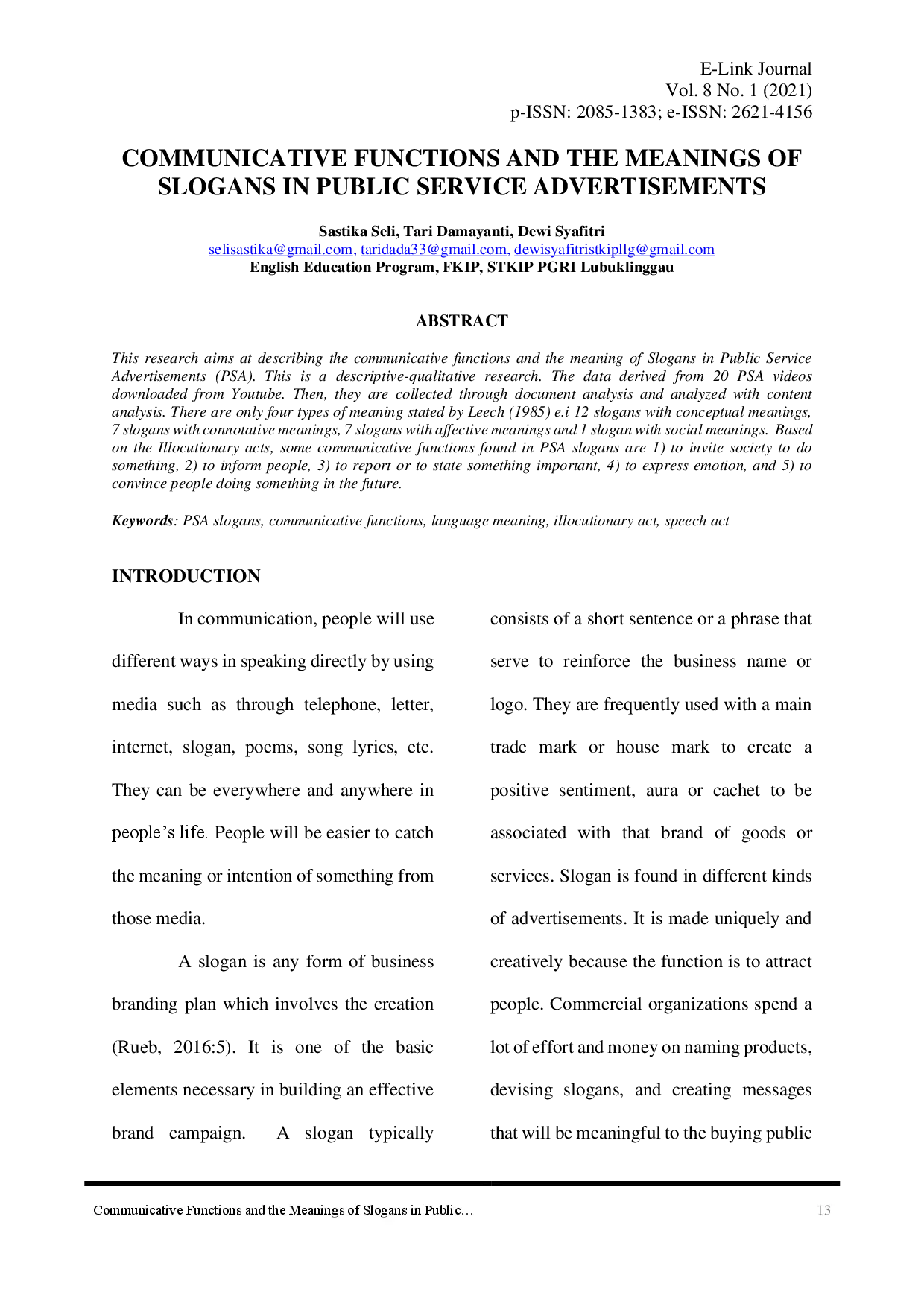 juris Communicative Functions and the Meanings of Slogans in Public Service Advertisements