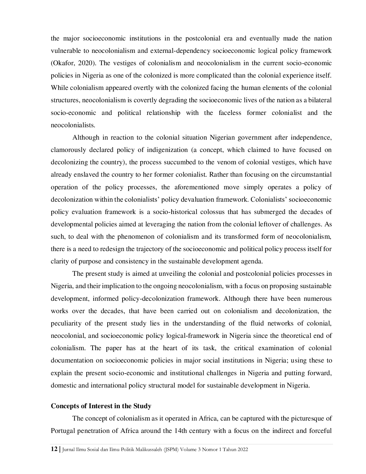 JURIS Colonial Vestiges Indigenous Policy Logical Framework and Sustainable Development in Nigeria