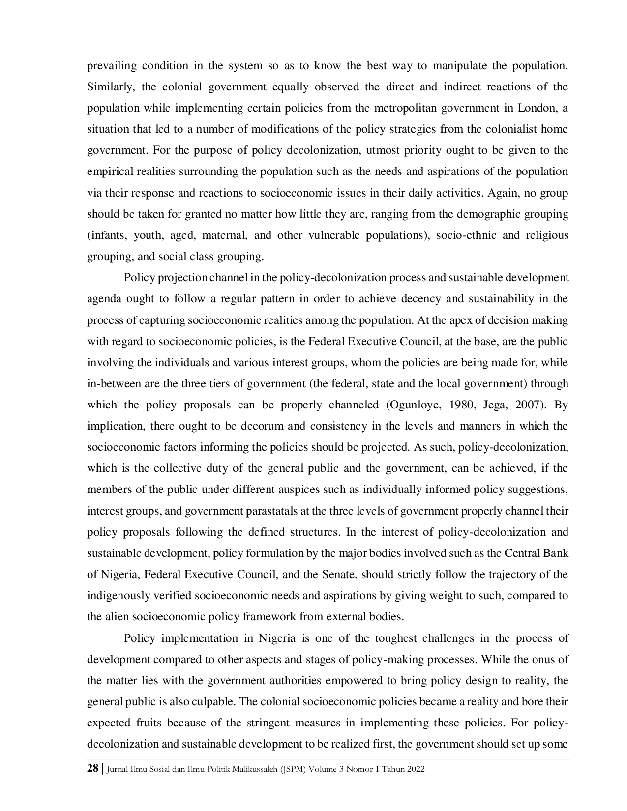 JURIS Colonial Vestiges Indigenous Policy Logical Framework and Sustainable Development in Nigeria