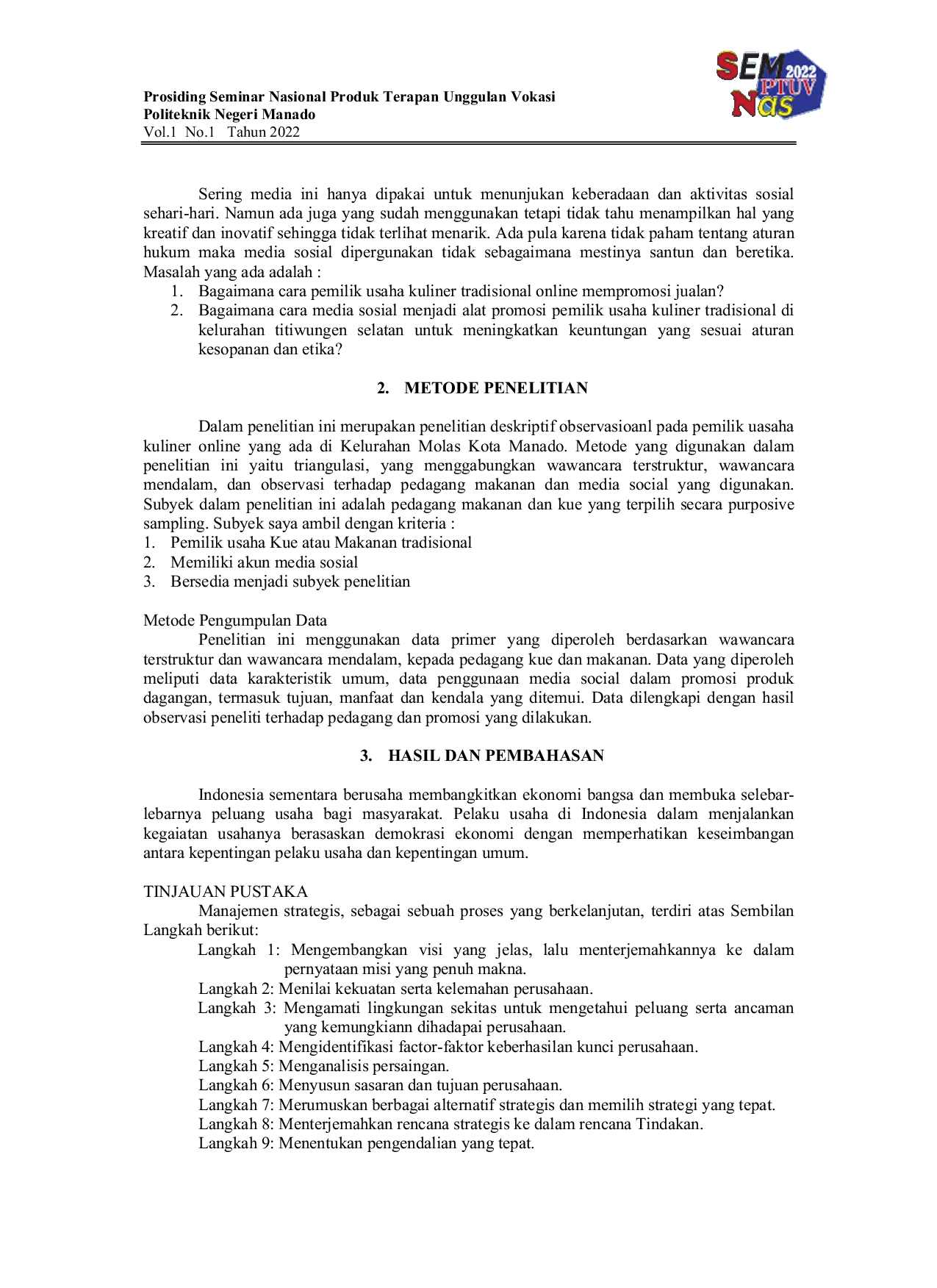 JURIS Cara Mengembangkan Promosi Usaha Kuliner Tradisional Melalui Media Sosial Di Kelurahan Titiwungen Selatan