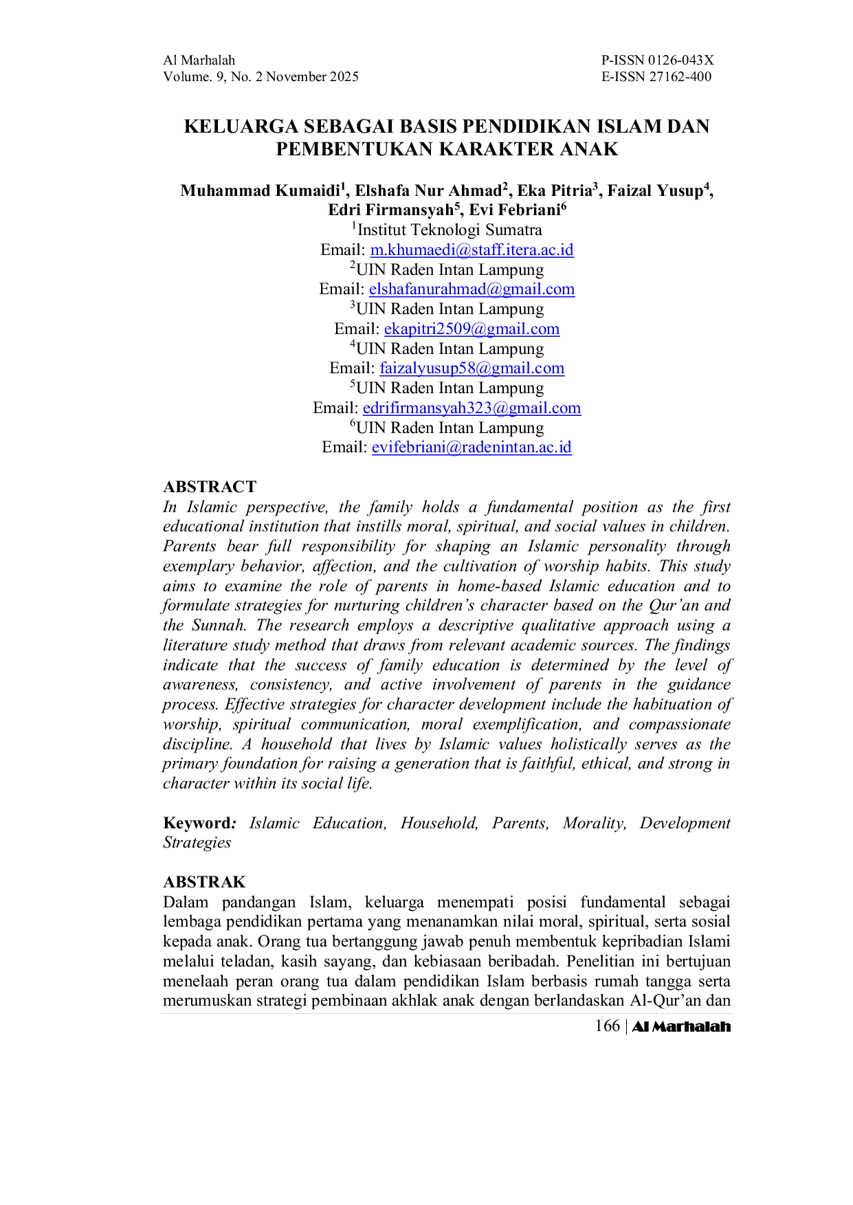 JURIS Keluarga Sebagai Basis Pendidikan Islam Dan Pembentukan Karakter Anak